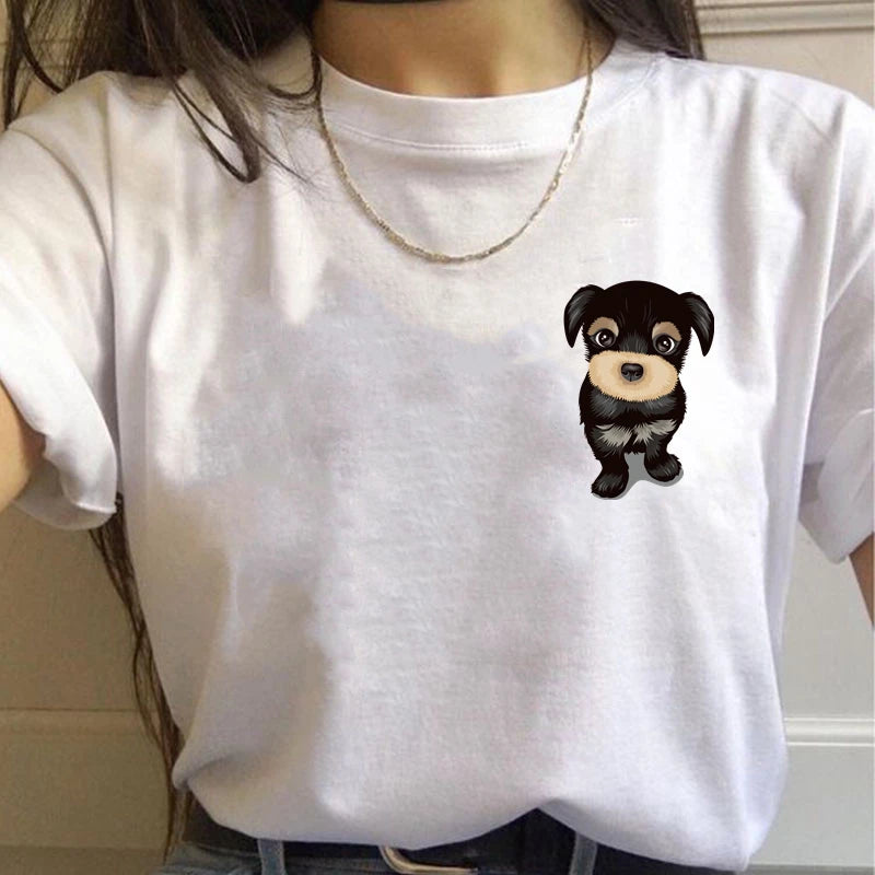 Simples bonito das mulheres t camisa de verão oversized camiseta engraçado bolso desenhos animados imprimir camisetas casual manga curta o-pescoço topos