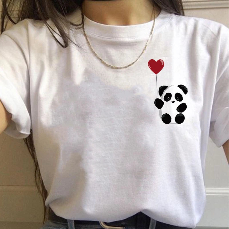 Simples bonito das mulheres t camisa de verão oversized camiseta engraçado bolso desenhos animados imprimir camisetas casual manga curta o-pescoço topos