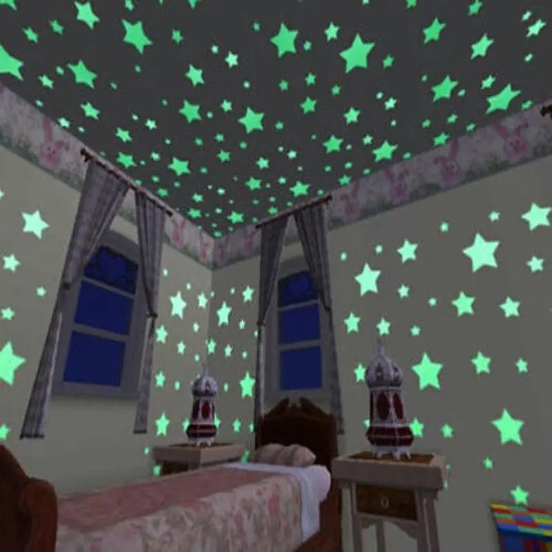 50 pçs luminosa fluorescente adesivos de parede 3d estrelas brilho no escuro adesivos de parede para crianças quarto do bebê teto decoração da sua casa