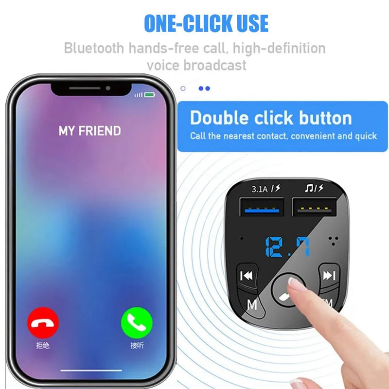 Carro MP3 Player Carregador Rápido USB Duplo, Receptor Bluetooth FM, Compatível 5.0, Transmissor USB, Plugue Flash Drive, Kit Automotivo