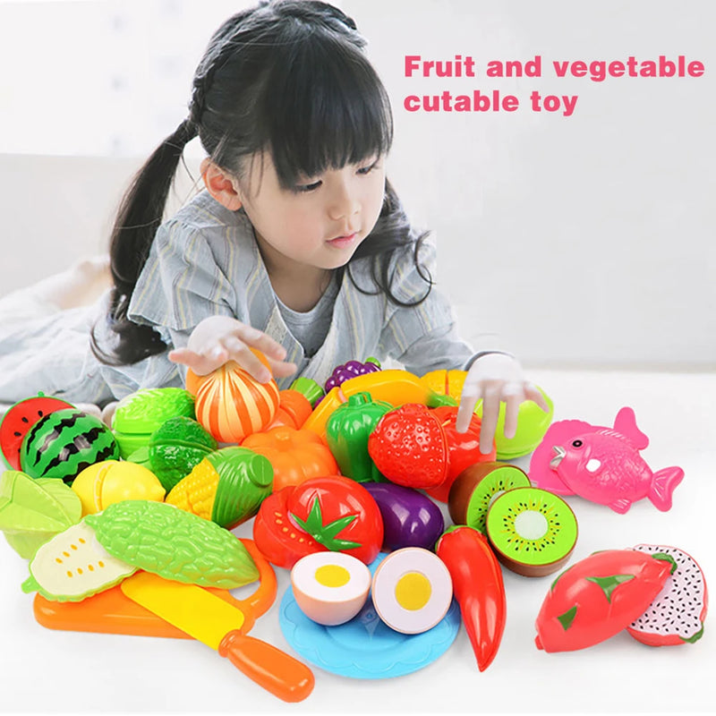 Venda imperdível Role Play Brinquedo Educacional Brinquedo para Bebês Fingir Jogo de Comida Frutas Legumes Cozinha Playset para Presente Infantil Jogo de Montagem